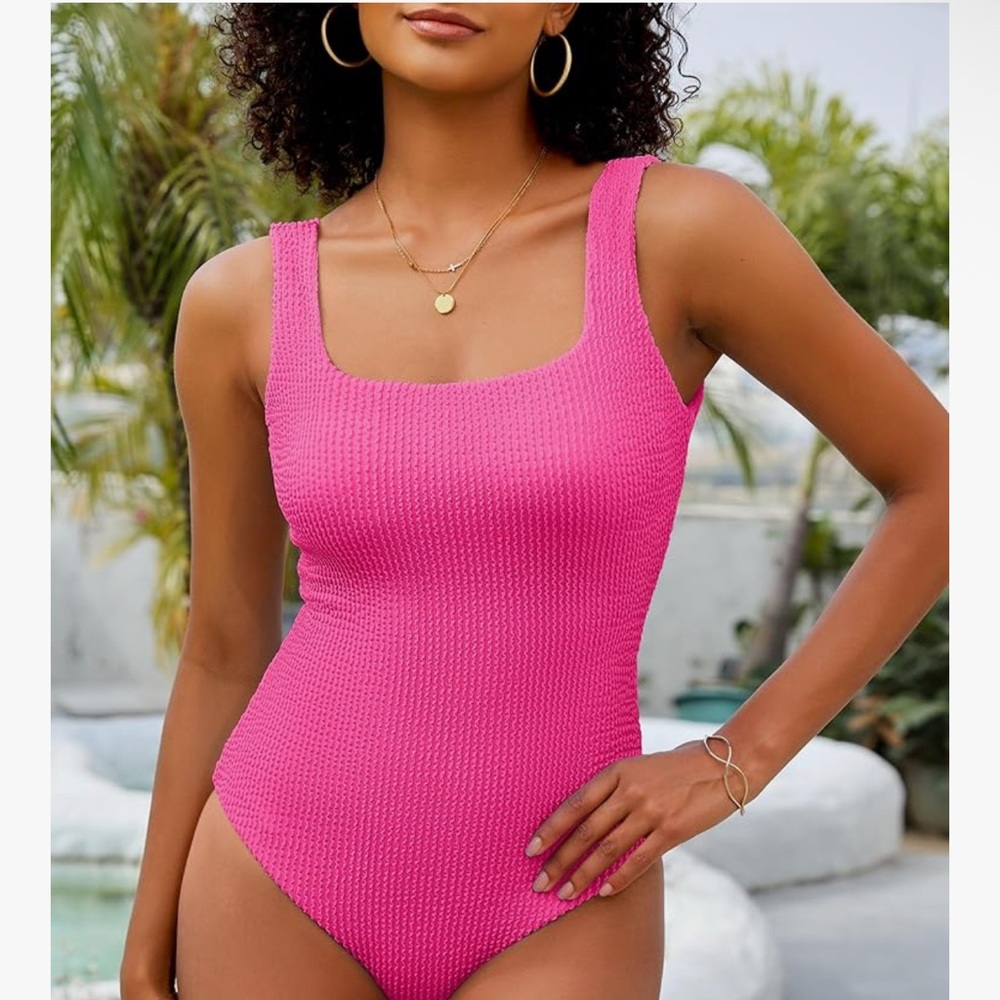 Pink Textured One-Piece Swimsuit